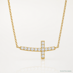 Sterling Silver Gold-tone CZ Sideways Cross w/2 inch ext Necklace - Lifestyle View