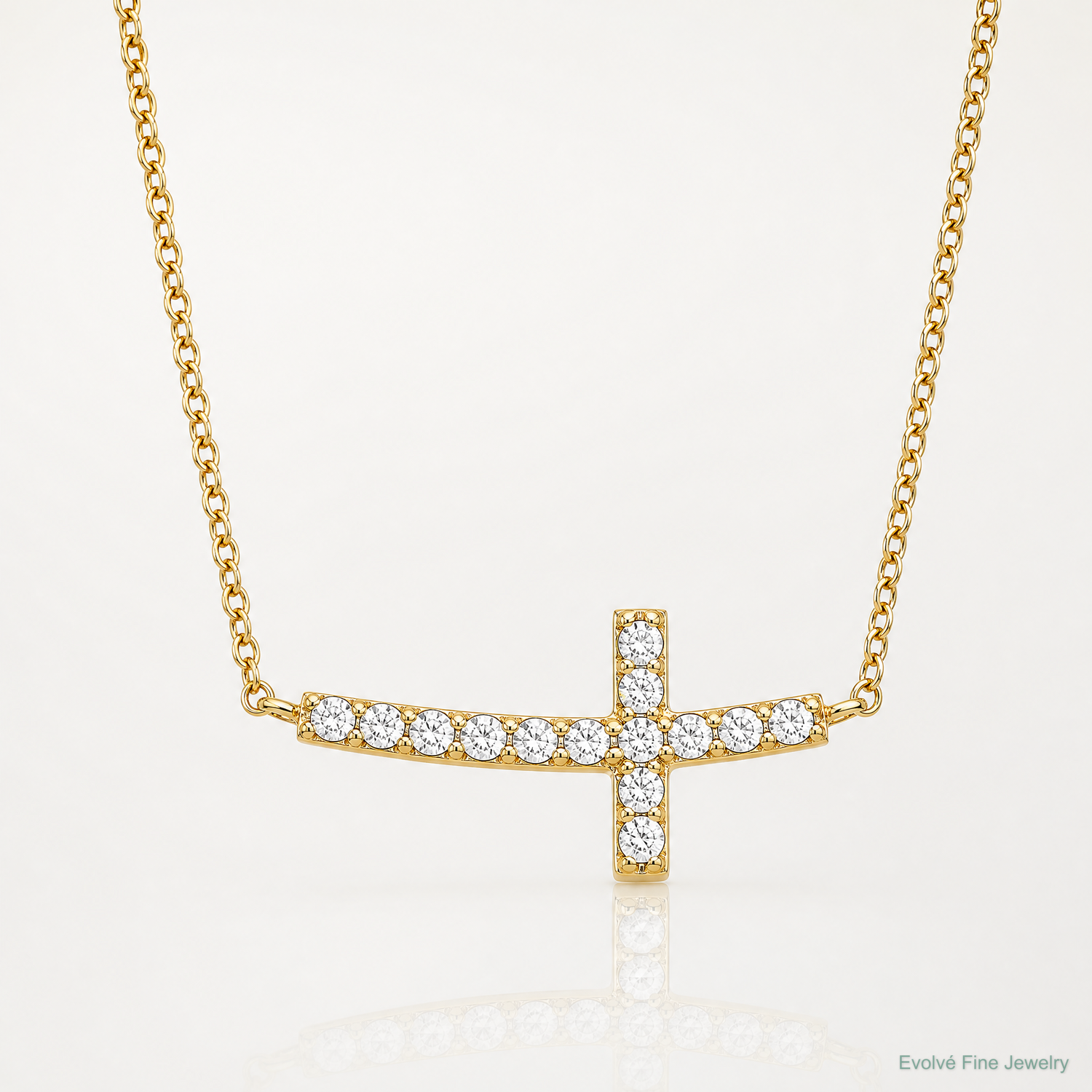 Sterling Silver Gold-tone CZ Sideways Cross w/2 inch ext Necklace - Lifestyle View