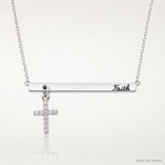 Sterling Silver RH-plated CZ Cross Enamel FAITH 16in w/2inext. Bar Necklace - Lifestyle View