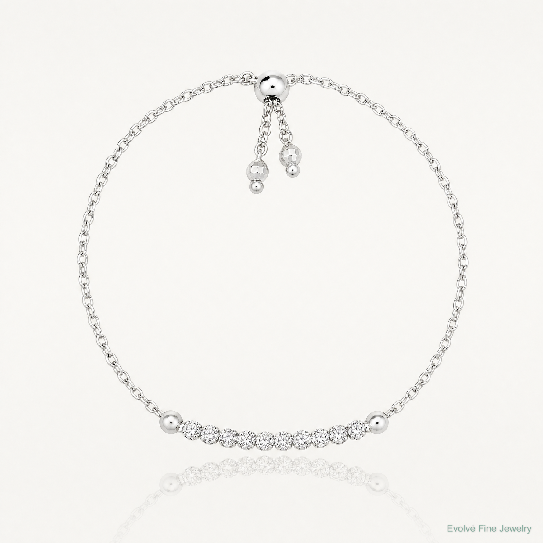 Sterling Silver Rhodium-plated CZ Adjustable Bracelet - Lifestyle View