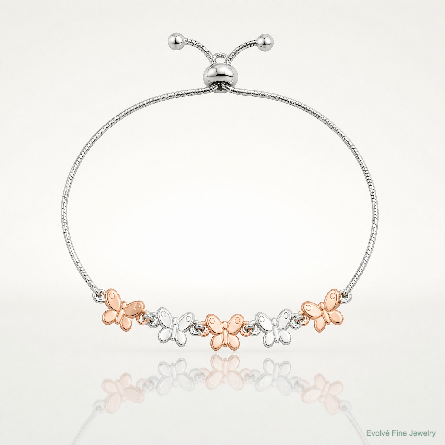 Sterling Silver w/Rose-tone Butterfly Adjustable Bracelet - Lifestyle View