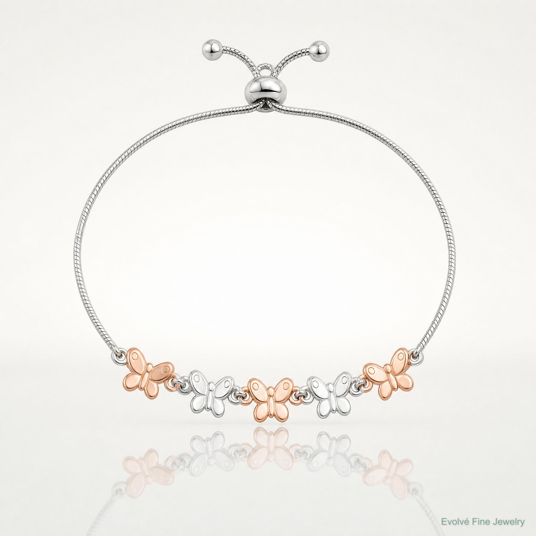 Sterling Silver w/Rose-tone Butterfly Adjustable Bracelet - Lifestyle View