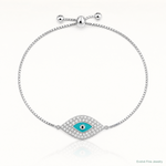 Sterling Silver Rhodium-plated CZ Blue Enamel Eye Adjustable Bracelet - Lifestyle View