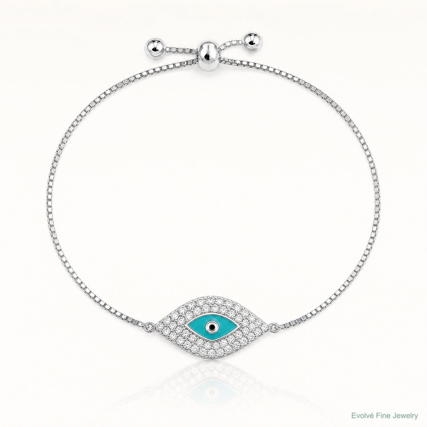 Sterling Silver Rhodium-plated CZ Blue Enamel Eye Adjustable Bracelet - Lifestyle View