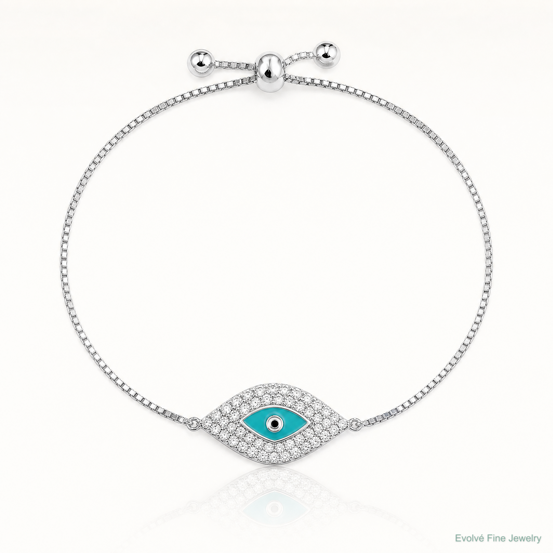 Sterling Silver Rhodium-plated CZ Blue Enamel Eye Adjustable Bracelet - Lifestyle View