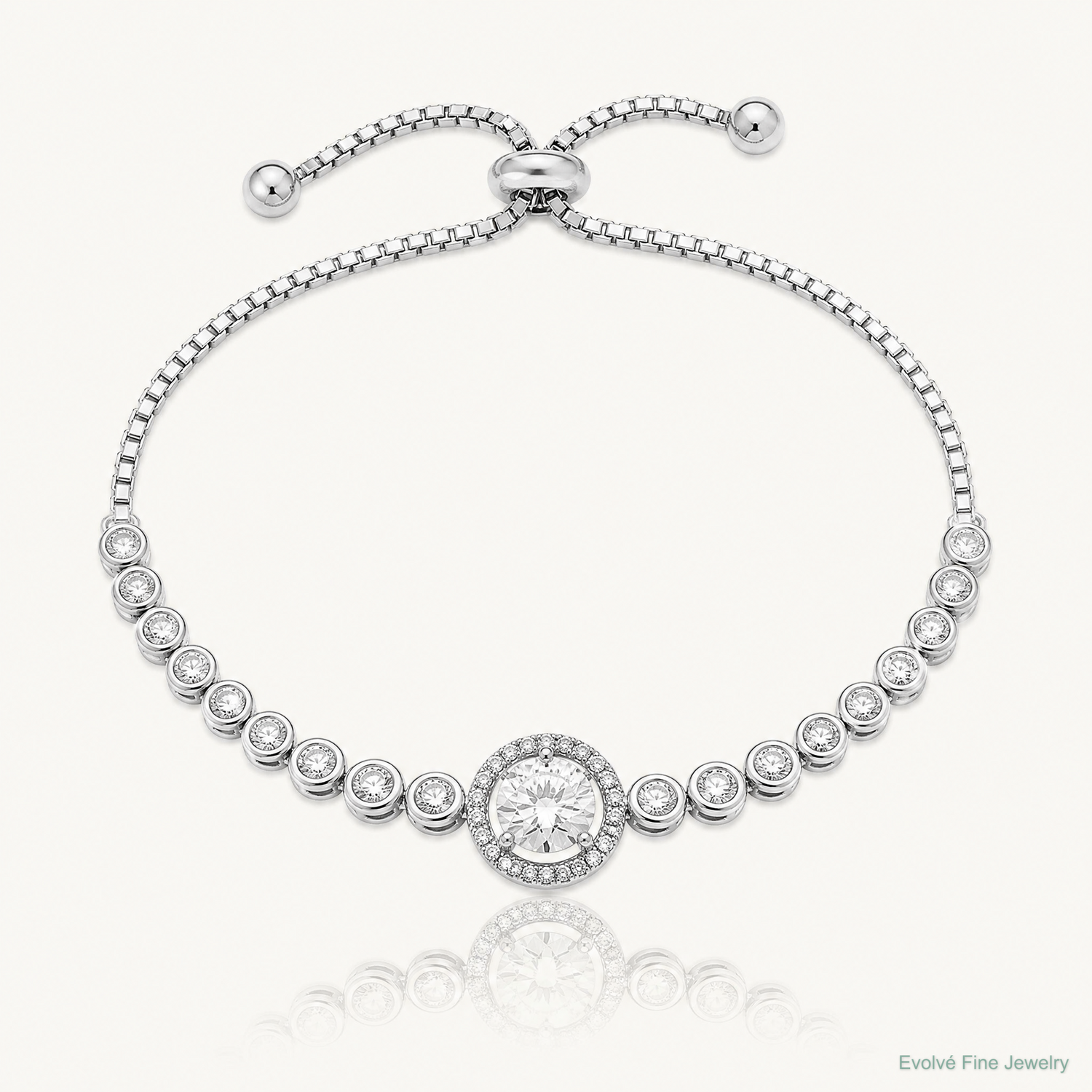Sterling Silver Rhodium-plated CZ Adjustable Bracelet - Lifestyle View