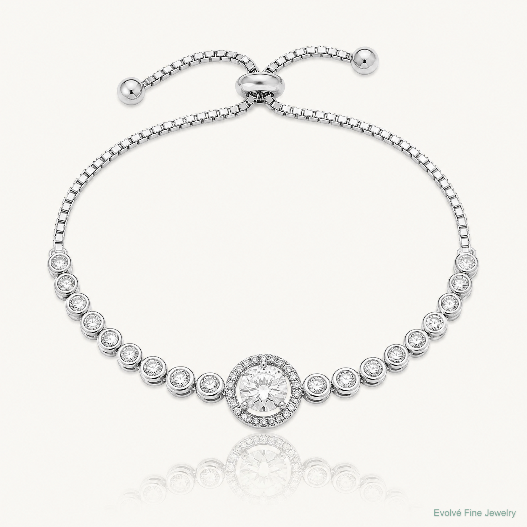 Sterling Silver Rhodium-plated CZ Adjustable Bracelet - Lifestyle View