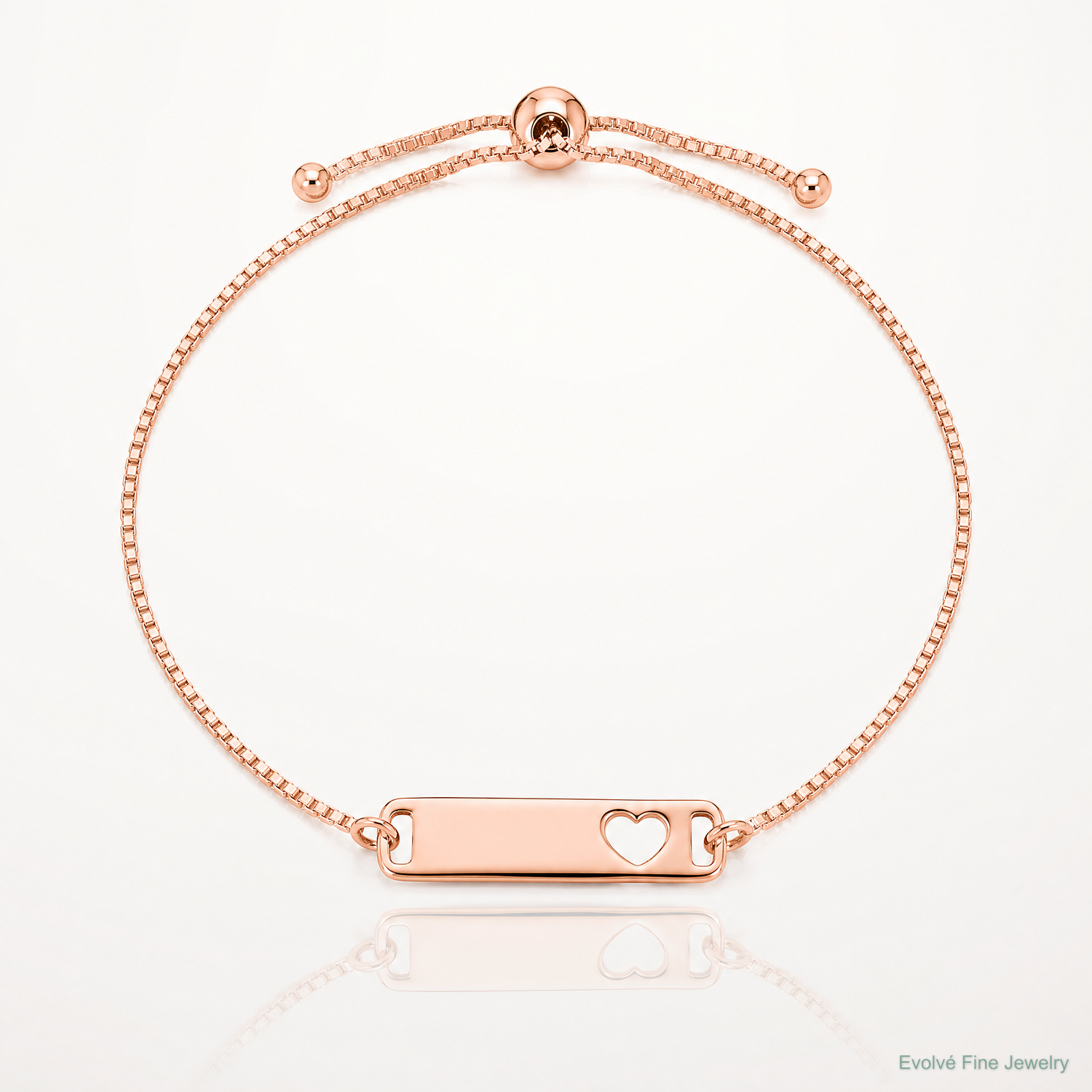 Sterling Silver Rose Gold-tone Polished Bar w/ Heart Adjustable Bracelet - Lifestyle View