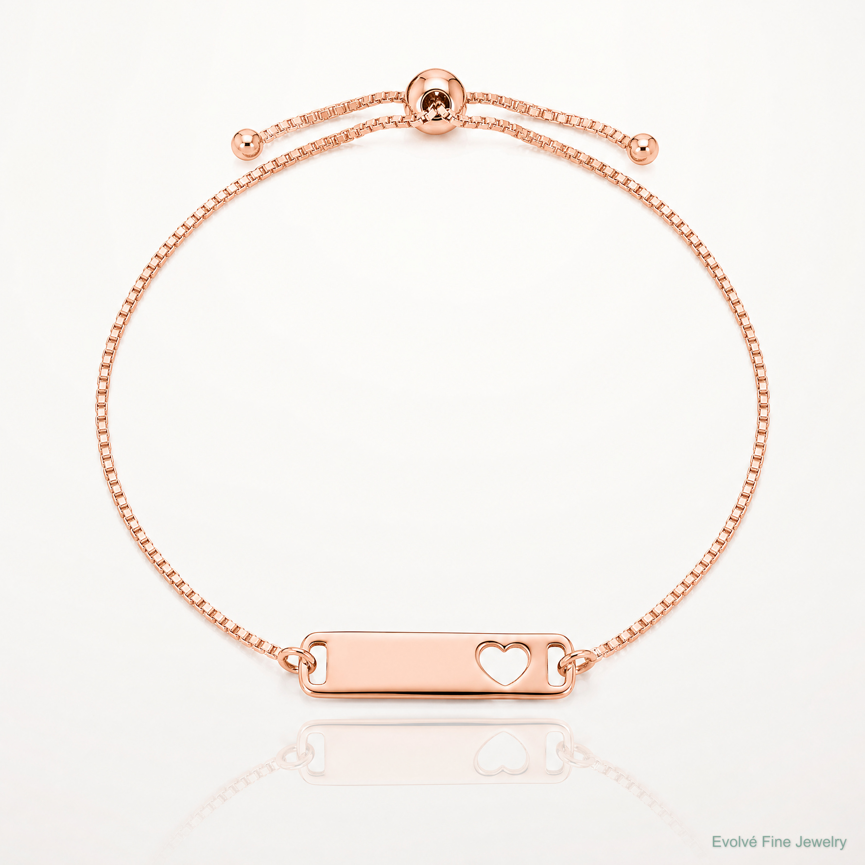 Sterling Silver Rose Gold-tone Polished Bar w/ Heart Adjustable Bracelet - Lifestyle View