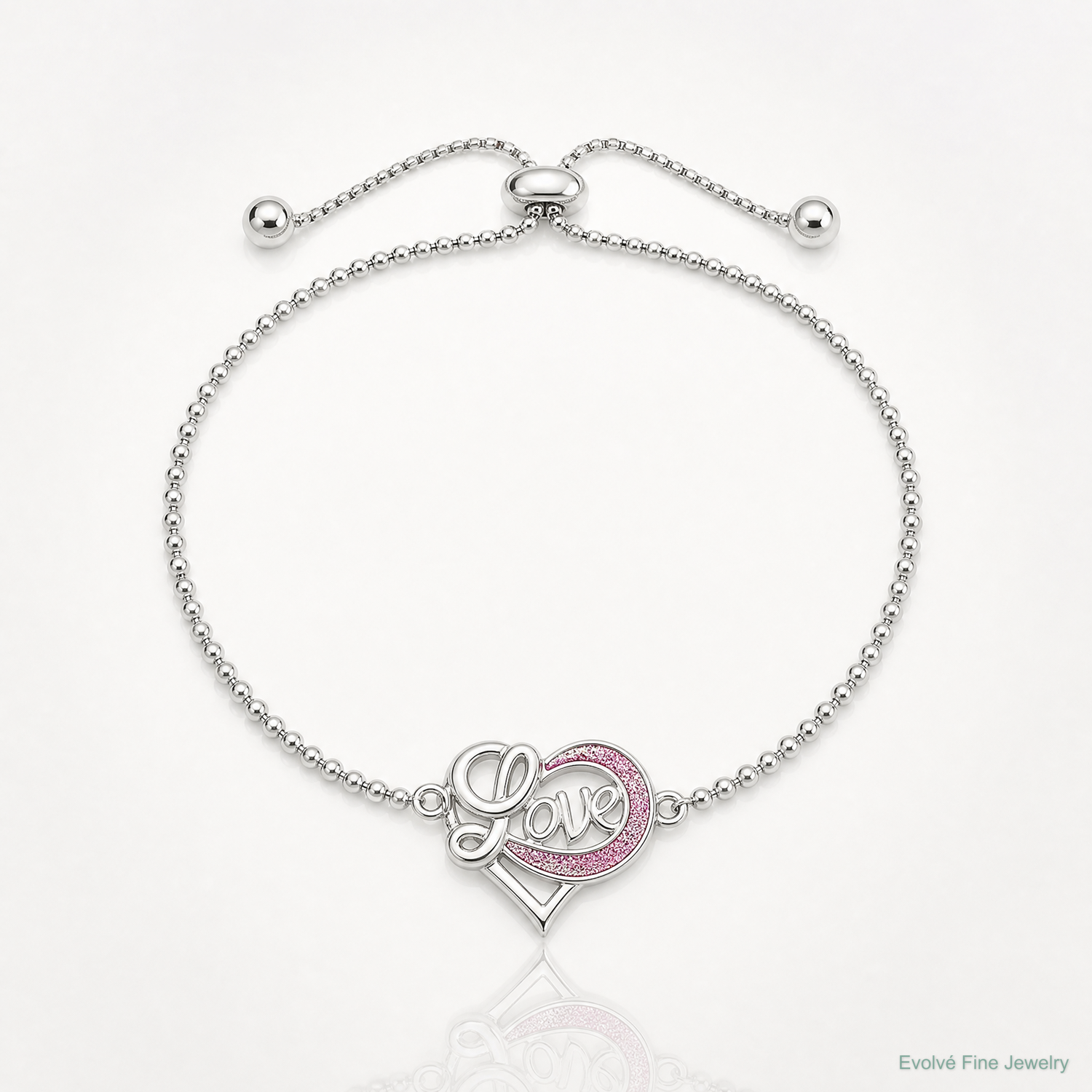 Sterling Silver Glitter Infused Infinity LOVE Adjustable Bracelet - Lifestyle View