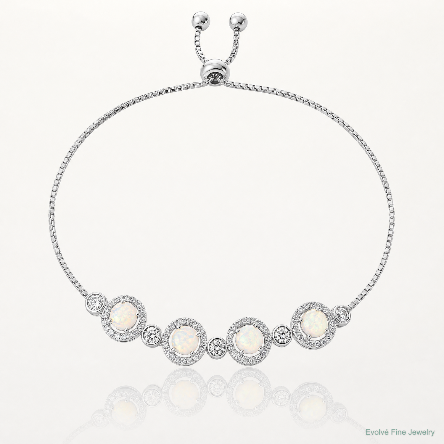 Sterling Silver RH-plated Created Opal and CZ Adjustable Bracelet - Lifestyle View