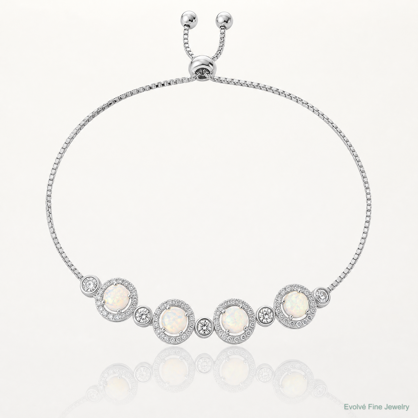 Sterling Silver RH-plated Created Opal and CZ Adjustable Bracelet - Lifestyle View