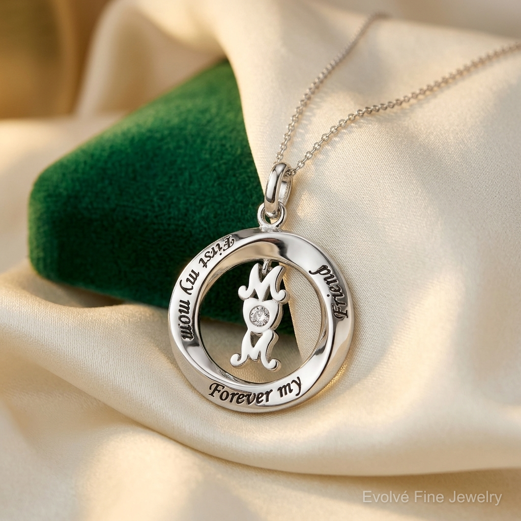 Sterling Silver CZ FIRST MY MOM, FOREVER MY FRIEND Necklace - Lifestyle View