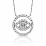 Sterling Silver Rhodium Plated CZ Evil Eye Necklace w/2in ext. - Lifestyle View