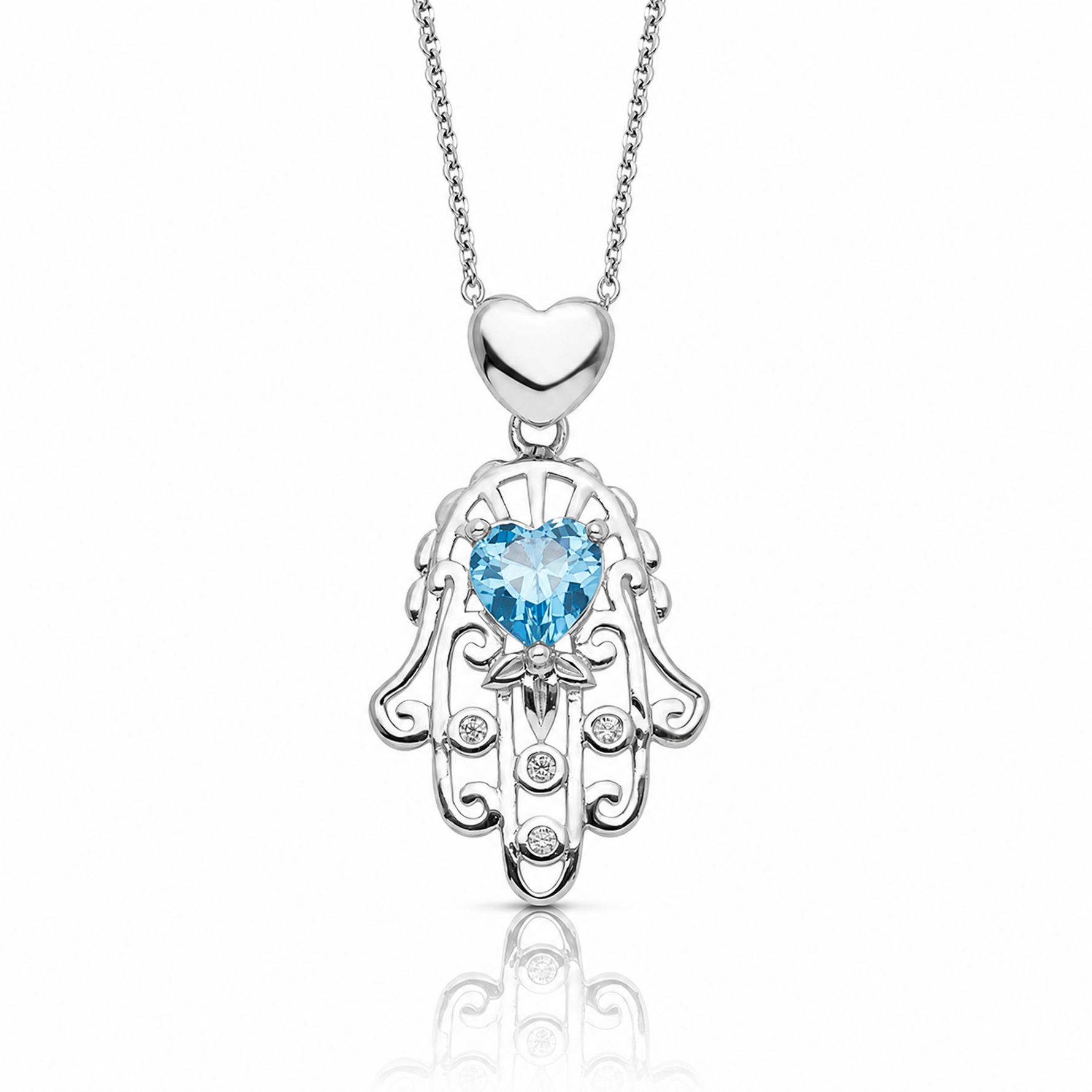 Sterling Silver Blue and Clear CZ Hamsa Necklace - Lifestyle View