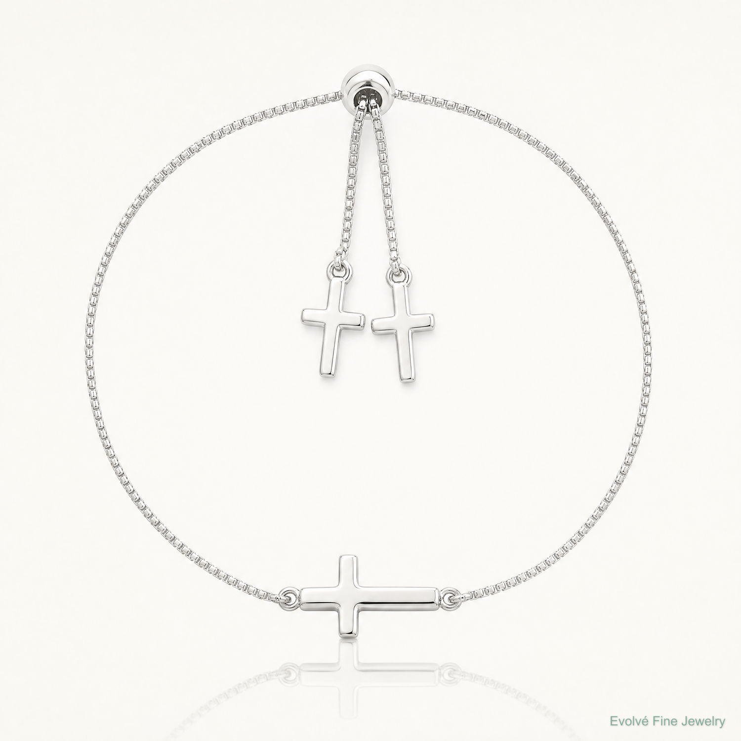 Sterling Silver Polished Cross Adjustable Bracelet - Lifestyle View