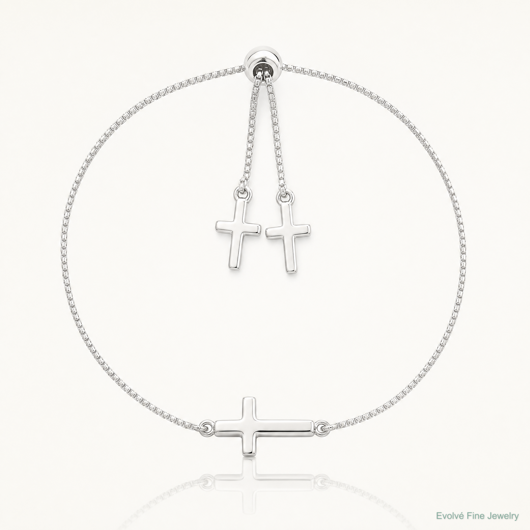 Sterling Silver Polished Cross Adjustable Bracelet - Lifestyle View