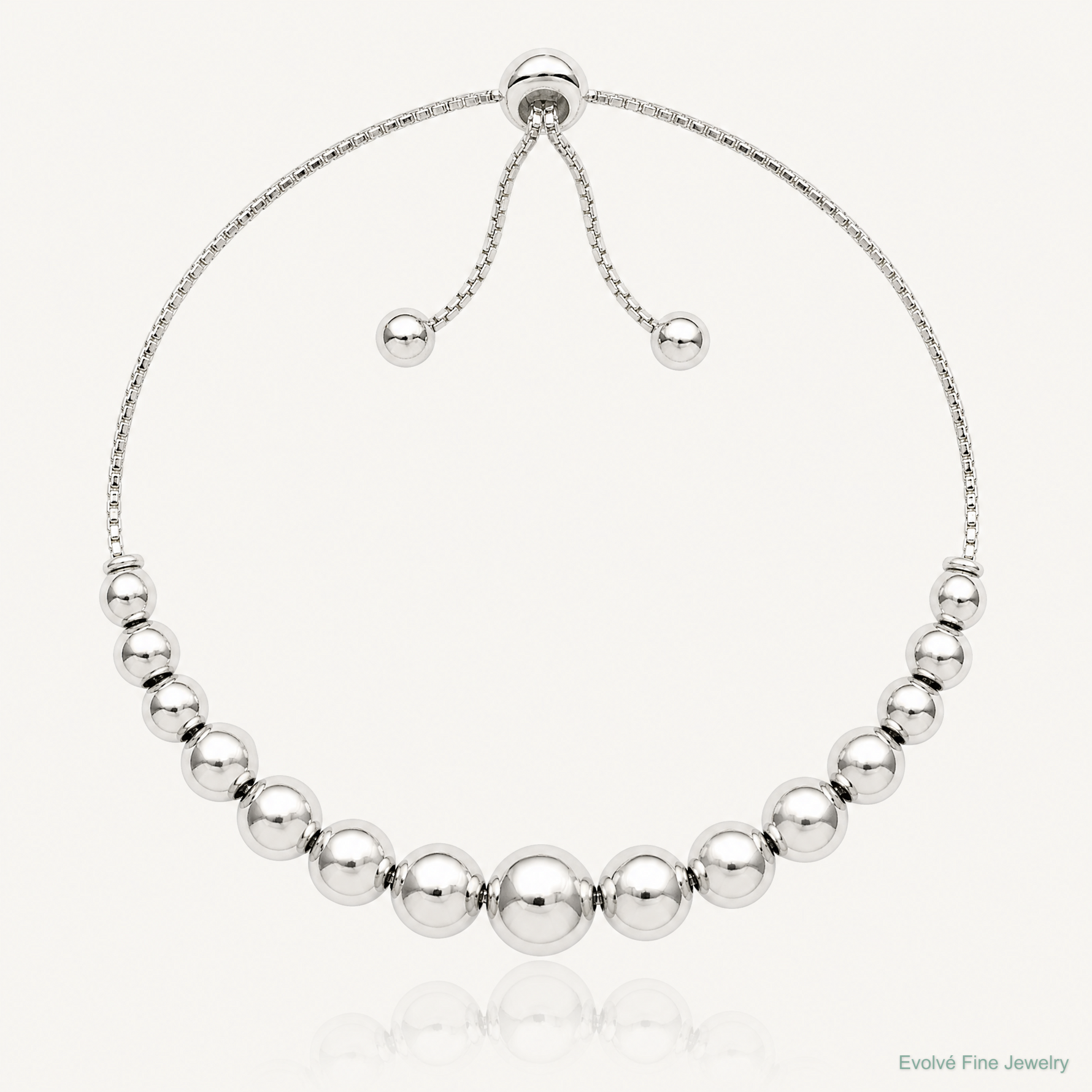 Sterling Silver Polished Beaded Adjustable Bracelet - Lifestyle View
