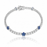 Sterling Silver Rhodium-plated Cr Blue Spinel & CZ Flower 7in Bracelet - Lifestyle View