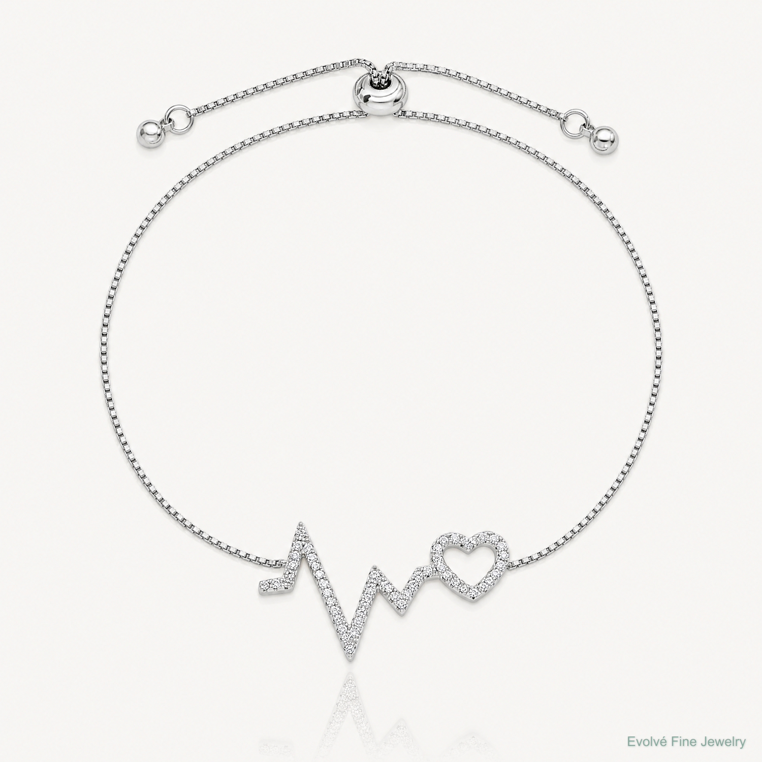 Sterling Silver Polished Rhodium Micro PavÃ© CZ Heartbeat Adj. Bracelet - Lifestyle View