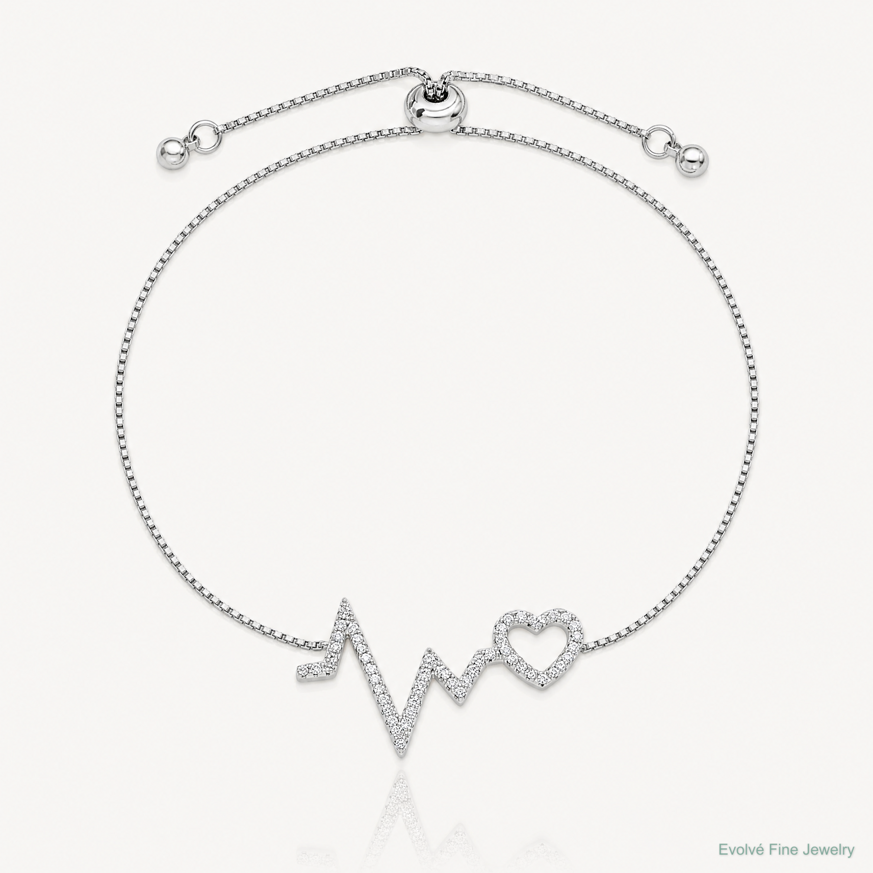 Sterling Silver Polished Rhodium Micro PavÃ© CZ Heartbeat Adj. Bracelet - Lifestyle View