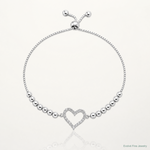 Sterling Silver Rhodium-plated Beaded CZ Heart Adjustable Bracelet - Lifestyle View