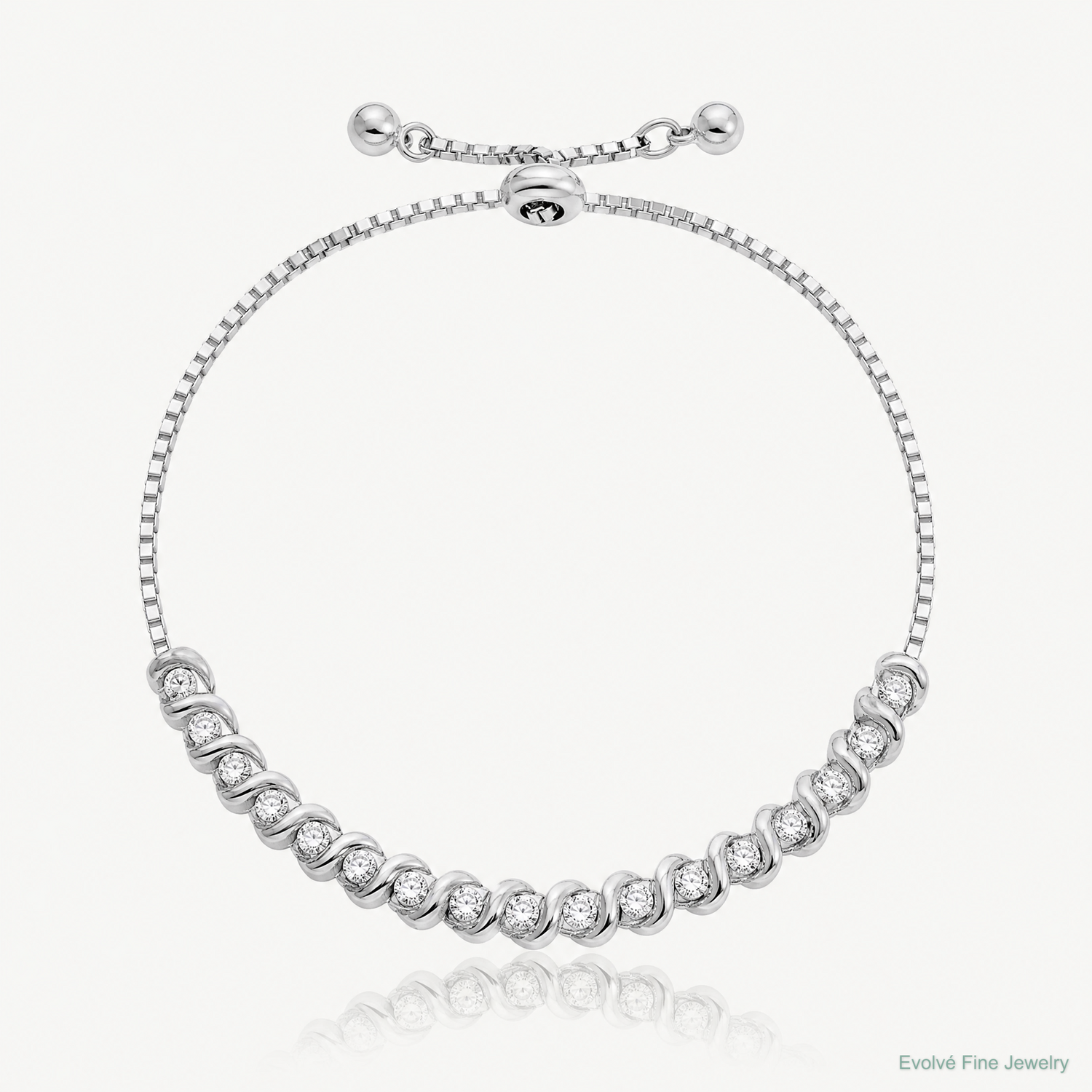 Sterling Silver Polished Rhodium-plated CZ Adjustable Bracelet - Lifestyle View