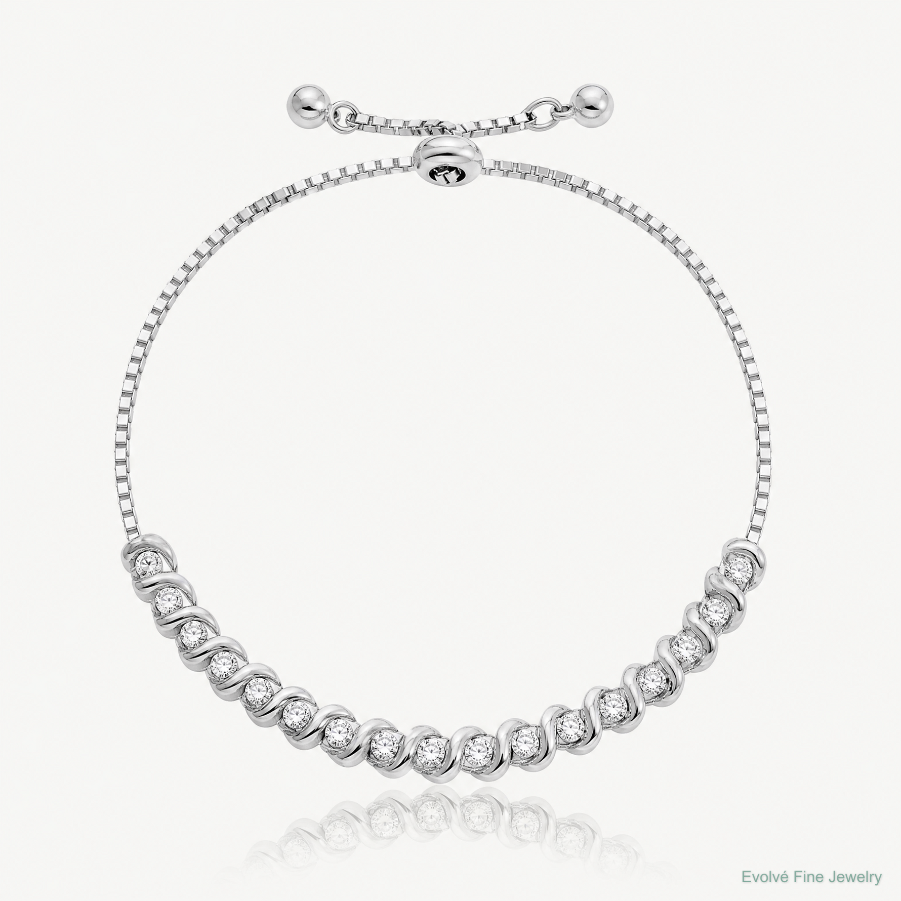 Sterling Silver Polished Rhodium-plated CZ Adjustable Bracelet - Lifestyle View