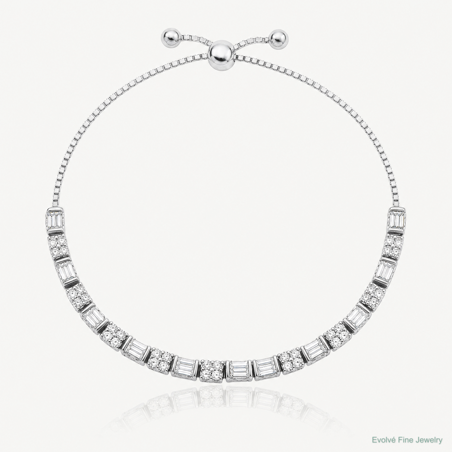 Sterling Silver Polished Rhodium-plated CZ Adjustable Bracelet - Lifestyle View