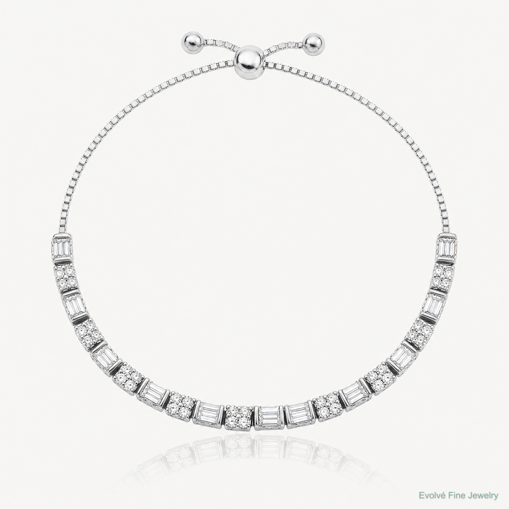 Sterling Silver Polished Rhodium-plated CZ Adjustable Bracelet - Lifestyle View