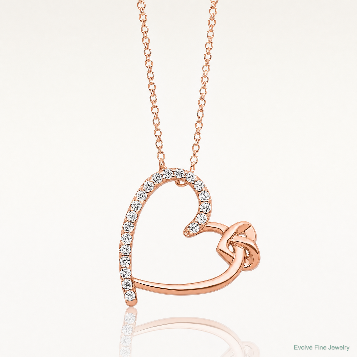 Sterling Silver Polished Rose-tone CZ Heart 18in Necklace - Lifestyle View