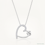 Sterling Silver Polished Rhodium-plated CZ Heart 18in Necklace - Lifestyle View