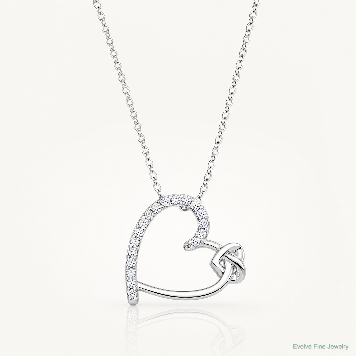 Sterling Silver Polished Rhodium-plated CZ Heart 18in Necklace - Lifestyle View