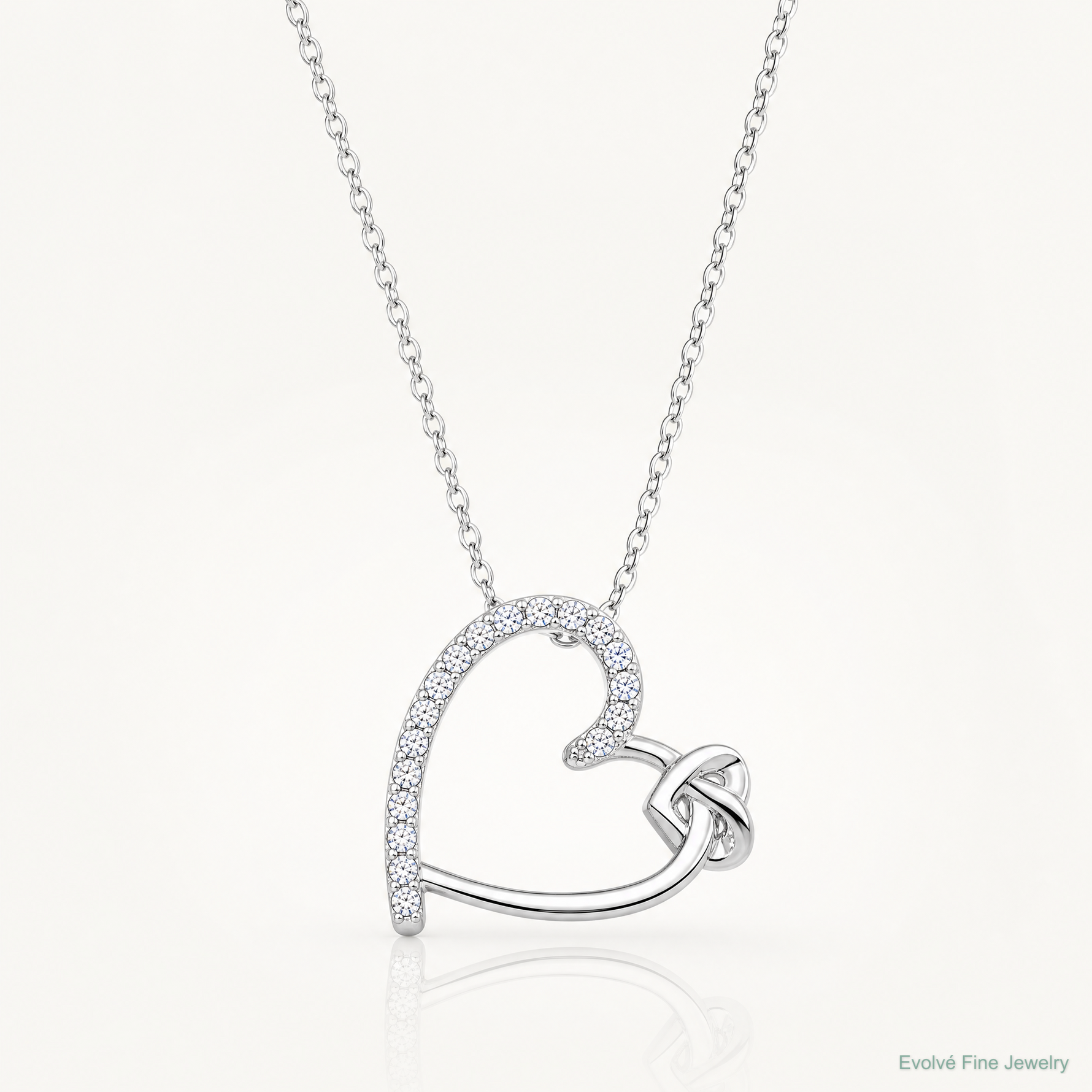 Sterling Silver Polished Rhodium-plated CZ Heart 18in Necklace - Lifestyle View