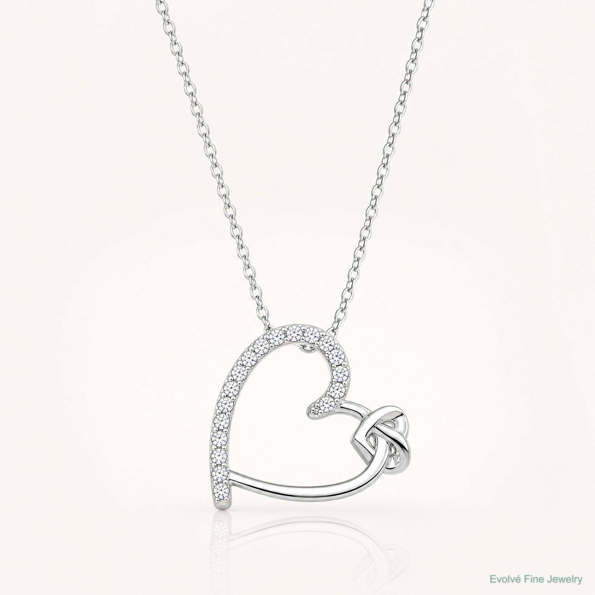 Sterling Silver Polished Rhodium-plated CZ Heart 18in Necklace - Lifestyle View