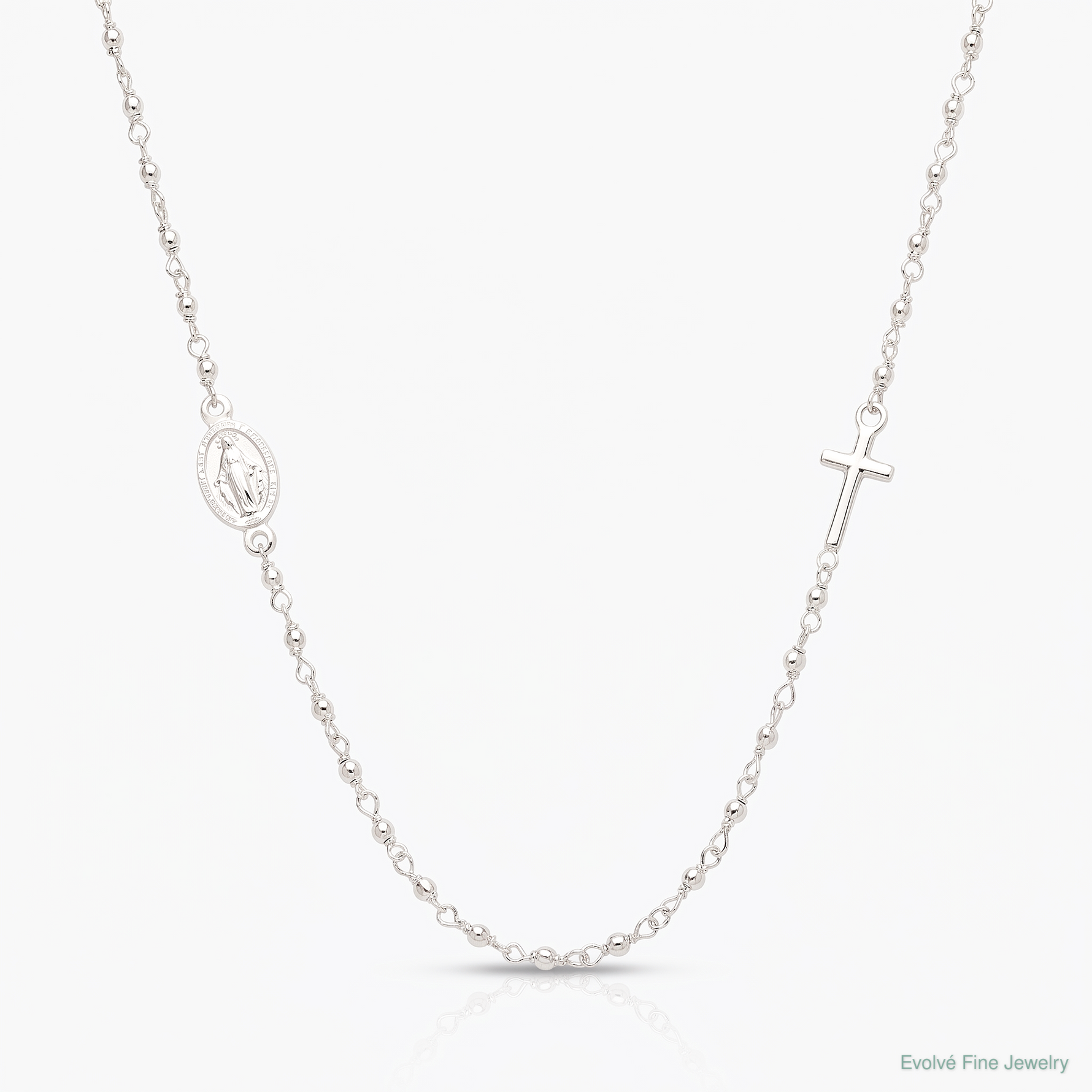 Sterling Silver Medal/Cross w/1.5in ext. Rosary Necklace - Lifestyle View