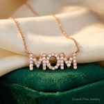 Sterling Silver Polished Rose-tone CZ MOM 18in Necklace - Lifestyle View