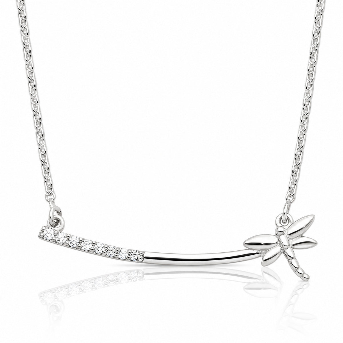 Sterling Silver CZ Dragonfly Bar Necklace - Lifestyle View
