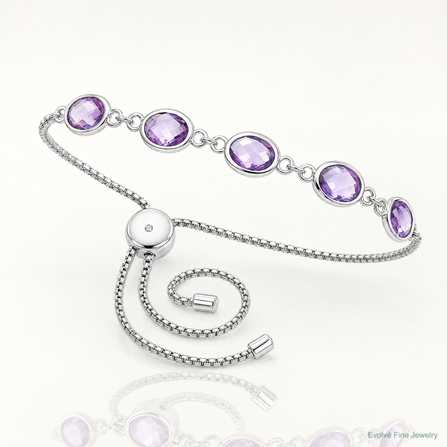 SterlingSilver Rhod-plated Amethyst 7.5AM & CZ Adjustable Bracelet - Lifestyle View