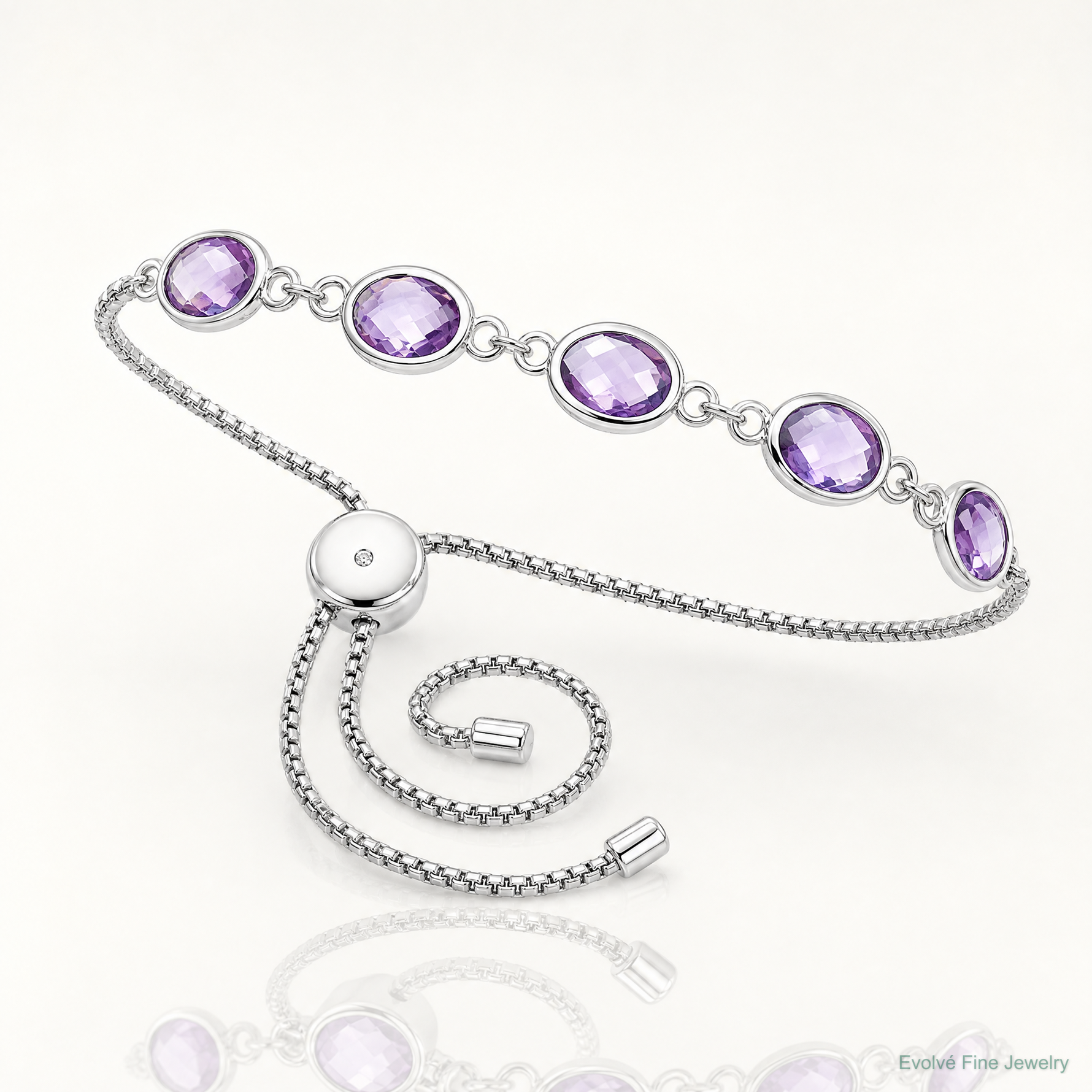 SterlingSilver Rhod-plated Amethyst 7.5AM & CZ Adjustable Bracelet - Lifestyle View