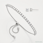 Sterling Silver Rhodium-plated CZ Adjustable Bracelet and Post Earring Set - Lifestyle View