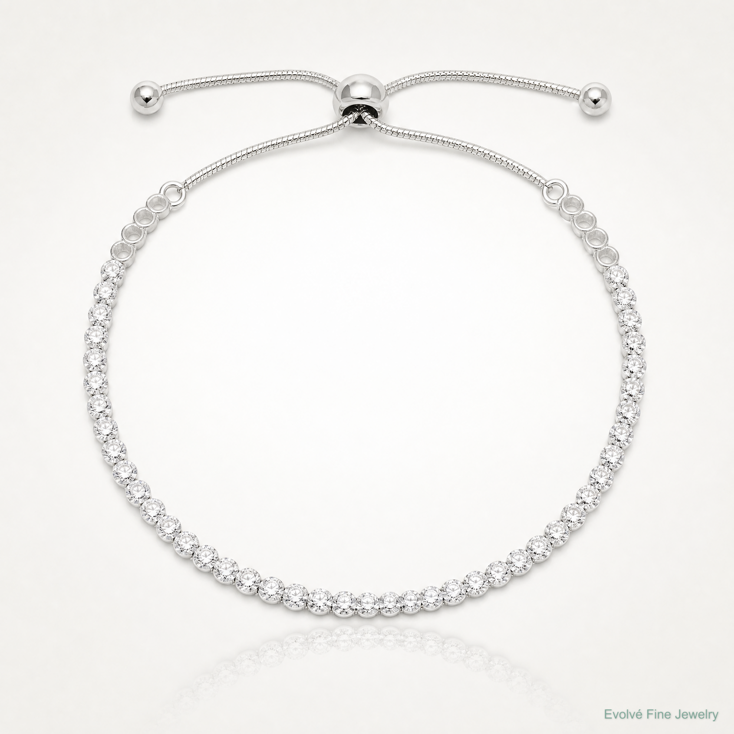 Sterling Silver Polished CZ Adjustable Bracelet - Lifestyle View