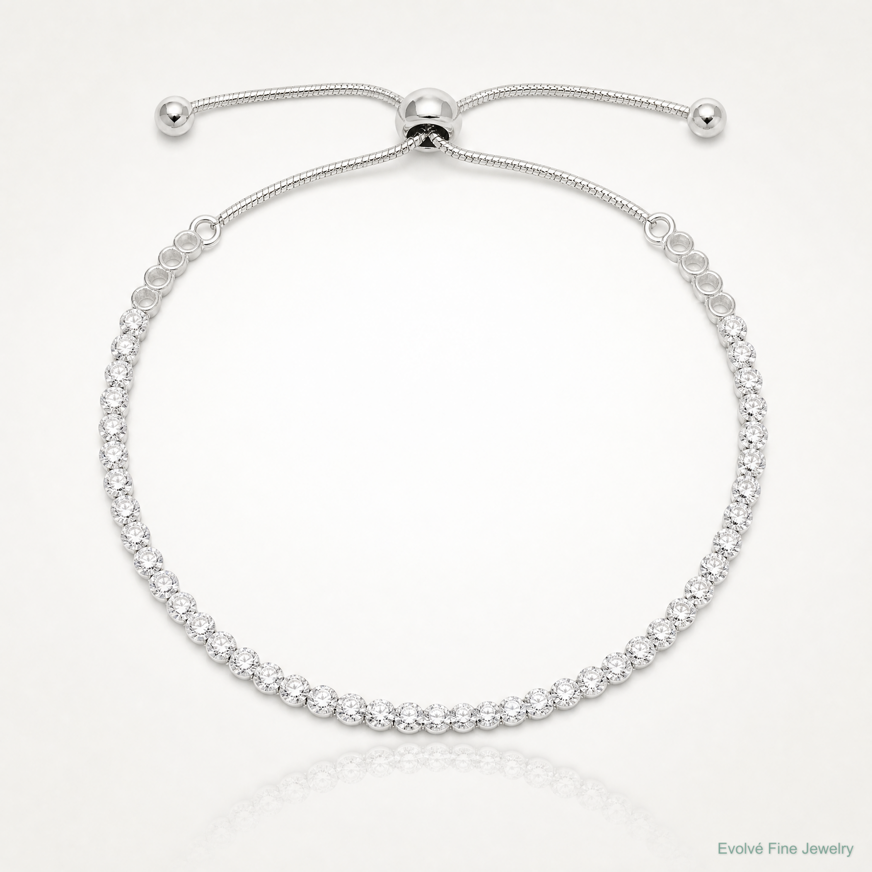 Sterling Silver Polished CZ Adjustable Bracelet - Lifestyle View