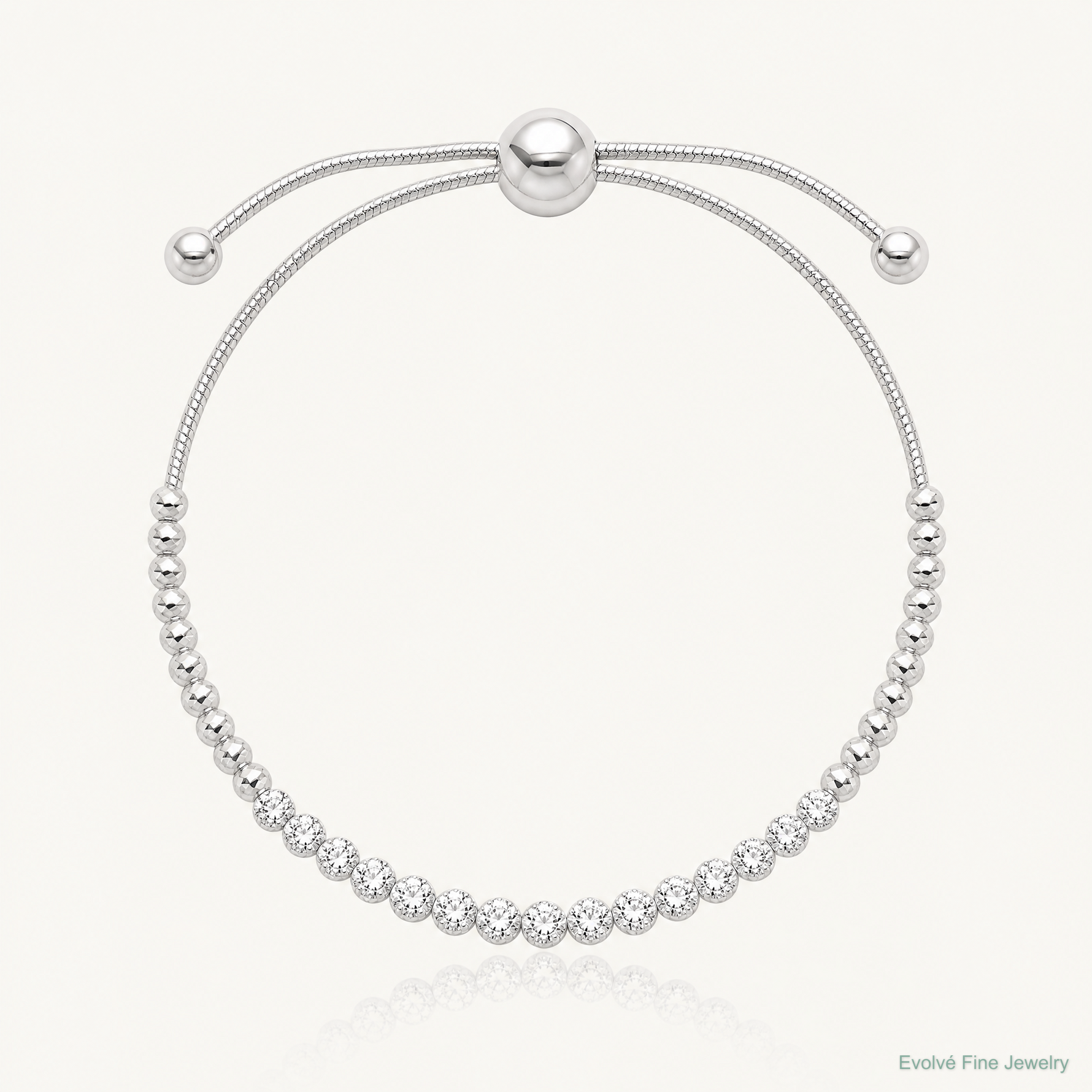 Sterling Silver Polished D/C with CZ Adjustable Bracelet - Lifestyle View