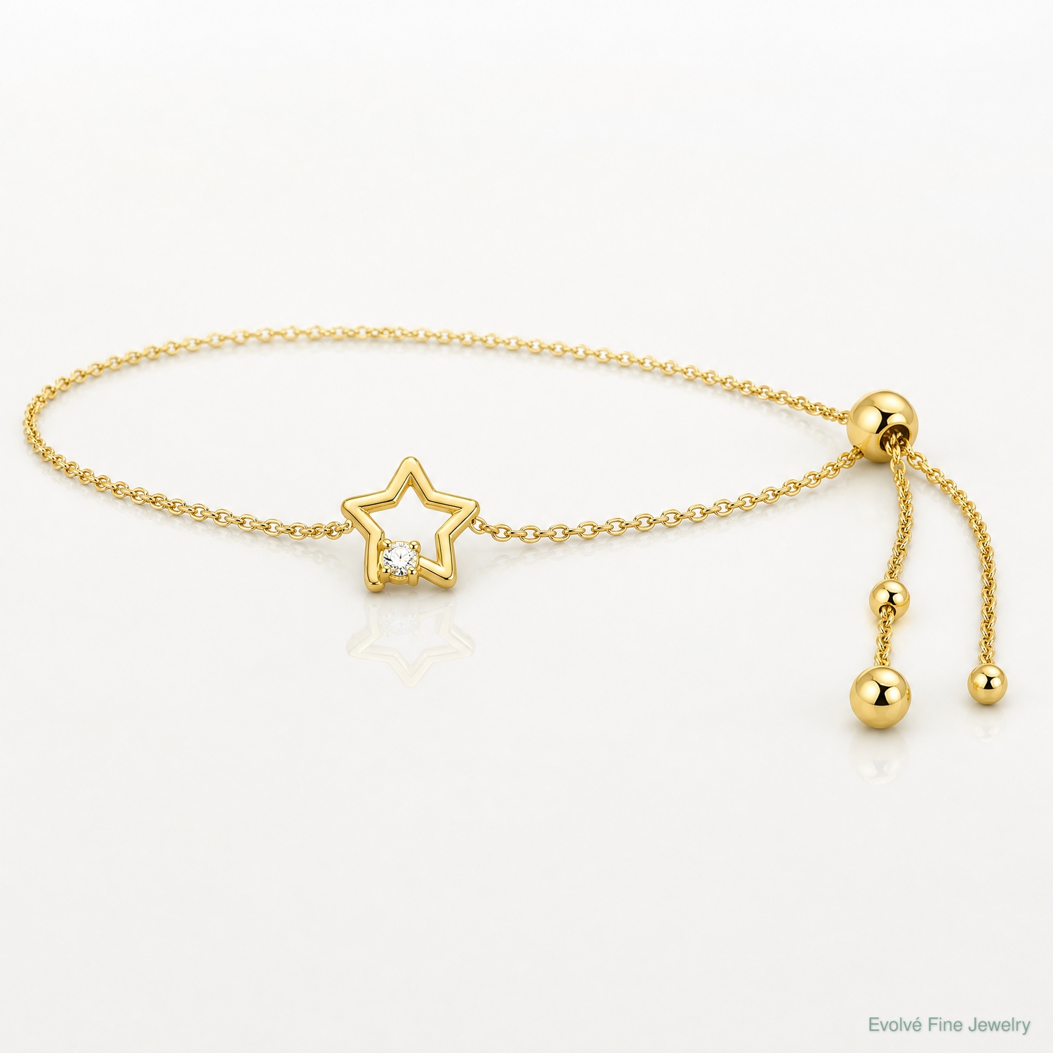 Sterling Silver Gold-plated Open Star with CZ Adjustable Bracelet - Lifestyle View