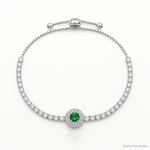 Sterling Silver Rhodium-plated CZ and Green Glass Adjustable Bracelet - Lifestyle View