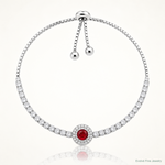 Sterling Silver Rhodium-plated CZ and Red Glass Adjustable Bracelet - Lifestyle View