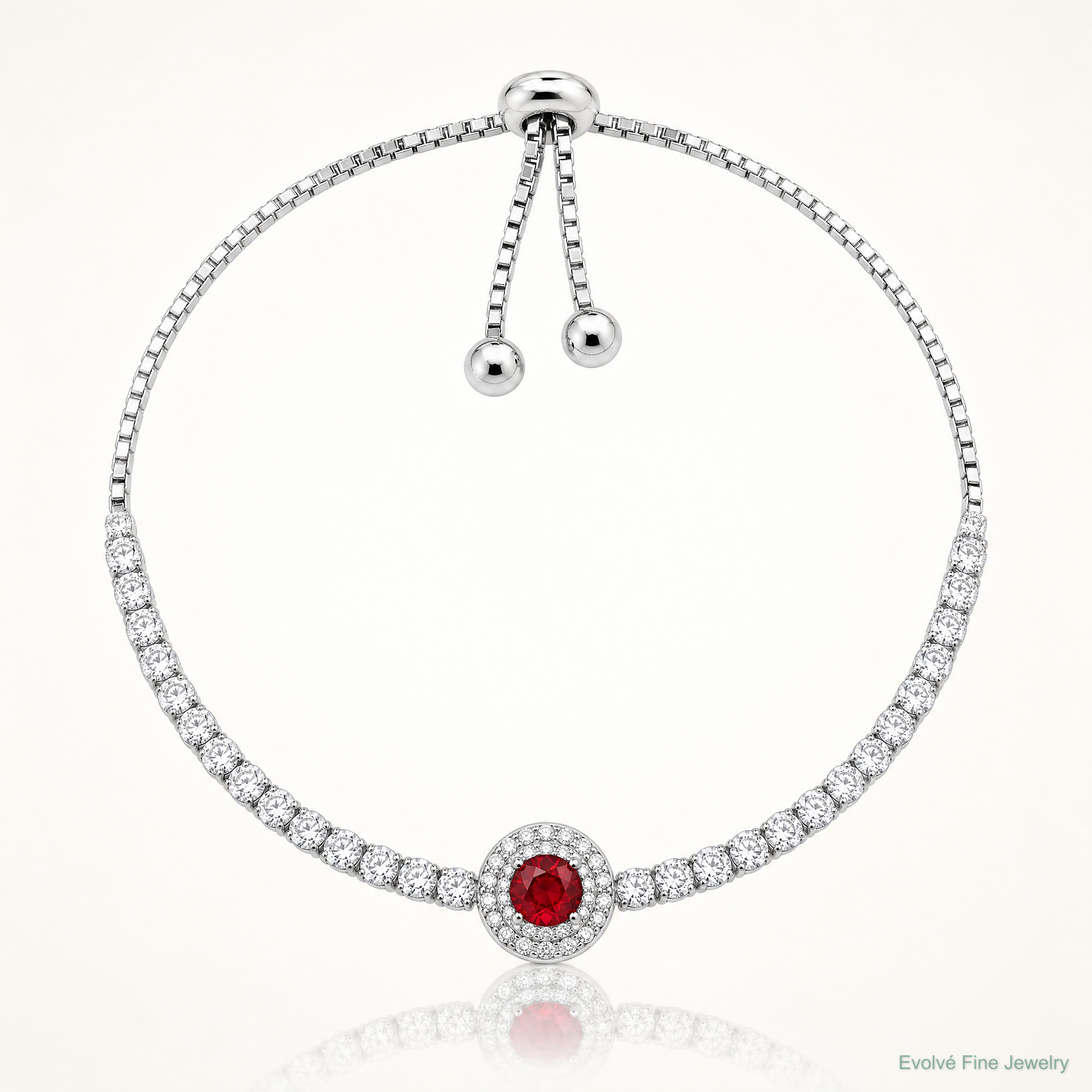 Sterling Silver Rhodium-plated CZ and Red Glass Adjustable Bracelet - Lifestyle View