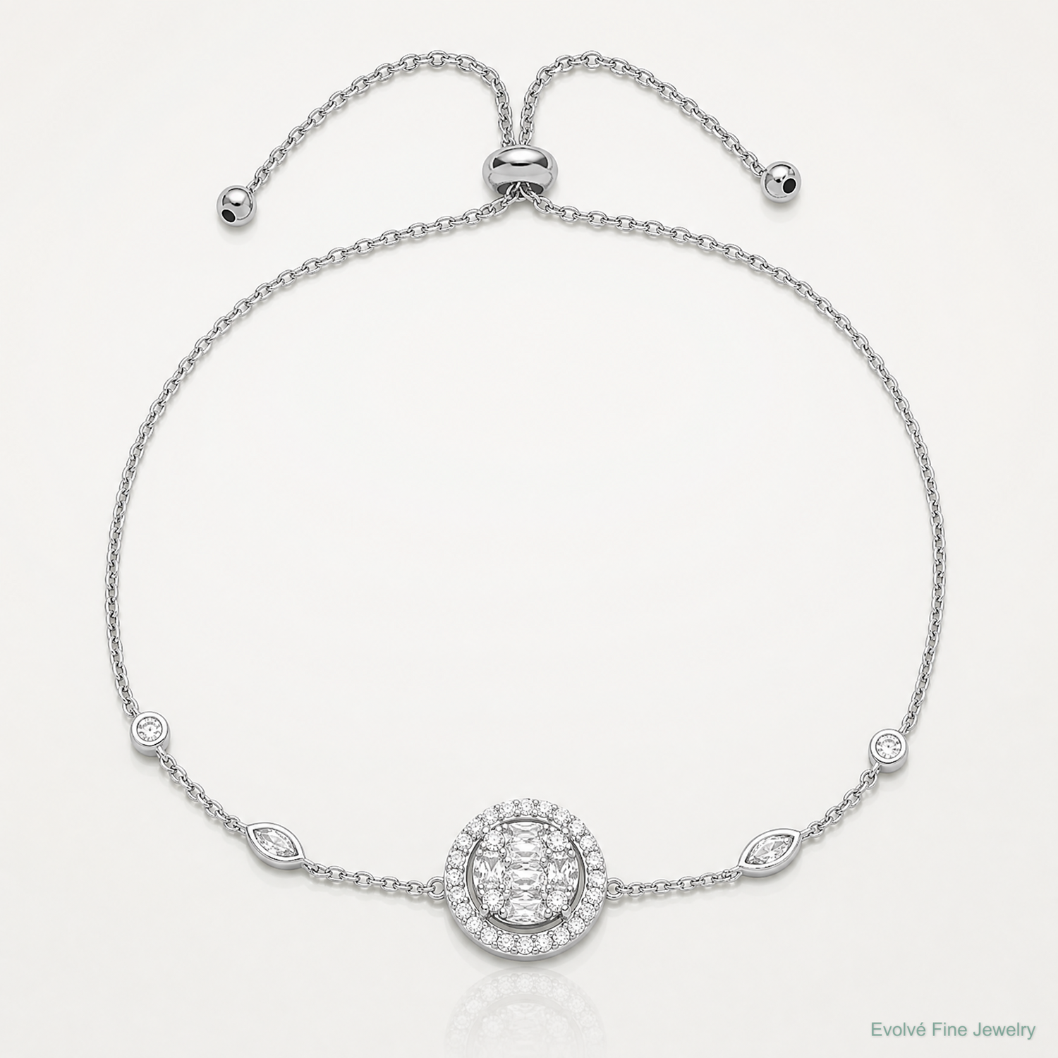 Sterling Silver Rhodium-plated CZ Adjustable Bracelet - Lifestyle View