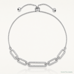 Sterling Silver Rhod-plated Paperclip Link CZ Adjustable Bracelet - Lifestyle View